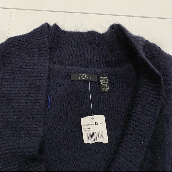 RDI Plunge V-Neck Dark Blue Long Sweater Tunic Sexy Oversized Sz Med Cozy Fall - Picture 5 of 9